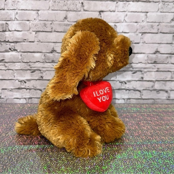 Christa Playful Plush I LOVE YOU Tan DOG Plush Stuffed Animal Red Heart Shaggy - Picture 7 of 11